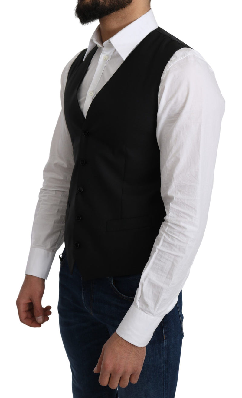 Gray Wool Elastan Formal Coat Vest