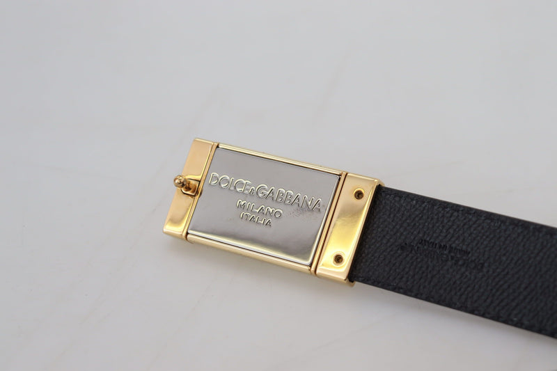 Blue Leather Gold Rectangle Buckle Men Belt