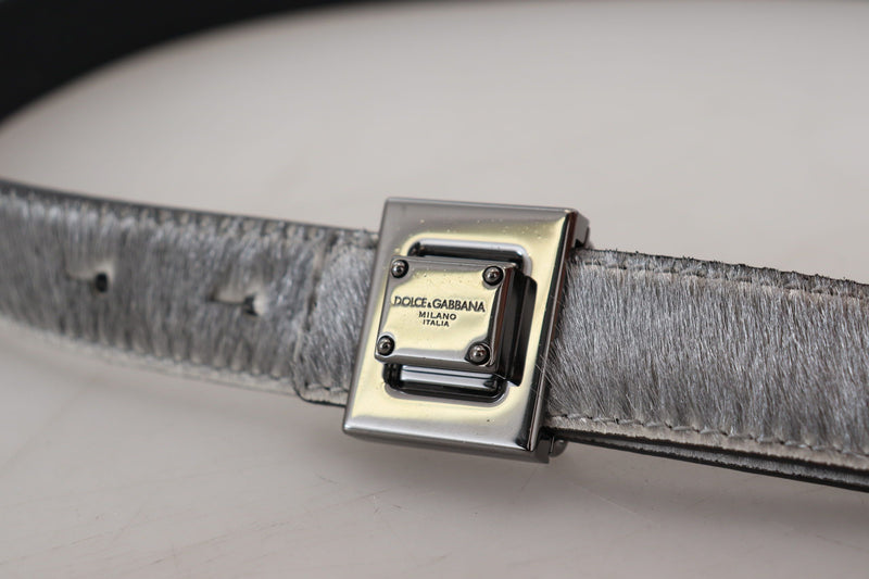 Silver Leather Tone Square Metal Buckle