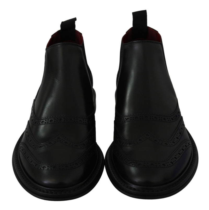 Black Leather Boots Stretch Mens Shoes