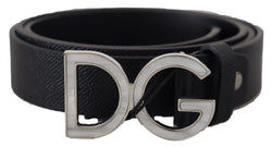 Black Leather Silver Tone DG Metal Buckle Belt