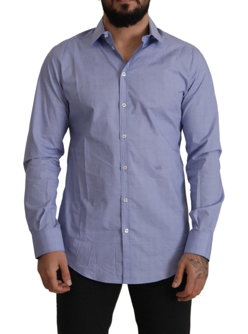 Light Blue Cotton Slim Fit Dress Men Shirt