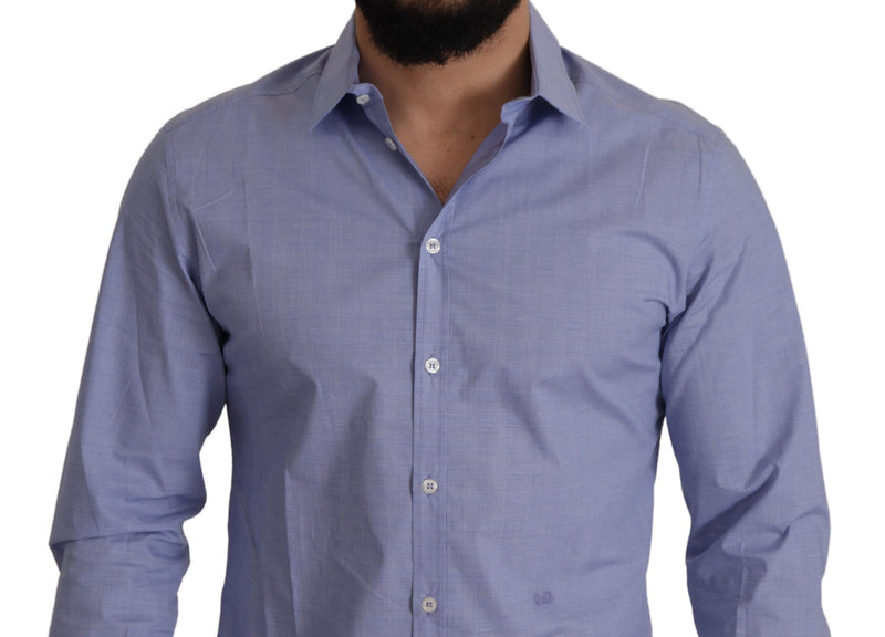 Light Blue Cotton Slim Fit Dress Men Shirt