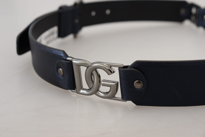 Metallic Blue Leather Silver DG Metal Buckle Belt