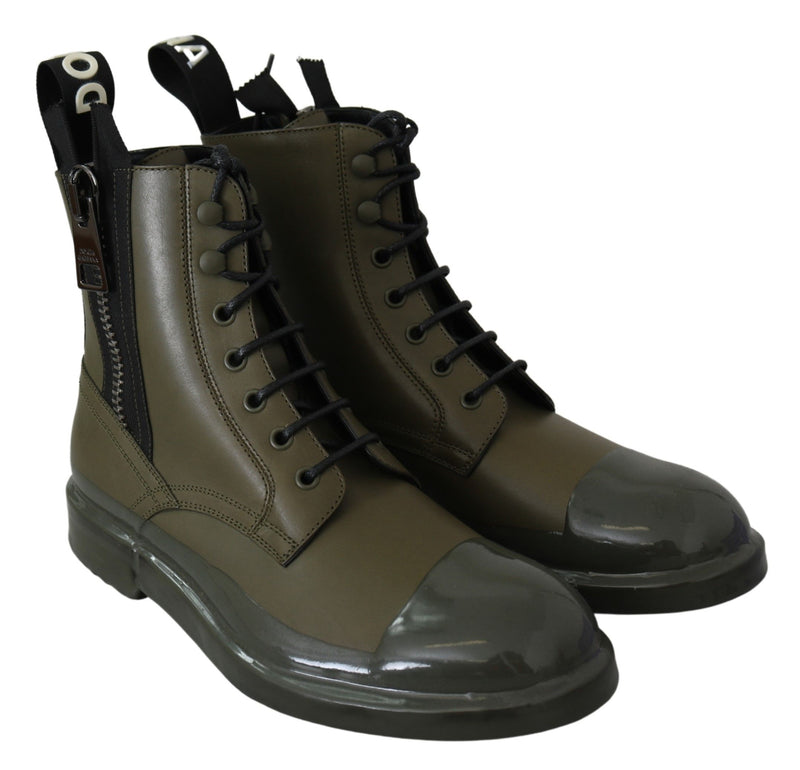 Green Leather Boots Zipper Mens Shoes