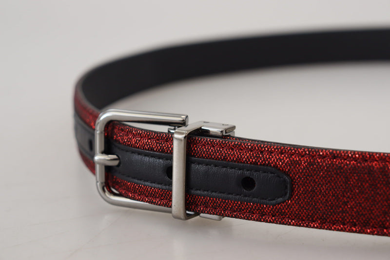 Red Glittered Leather Silver Metal Buckle