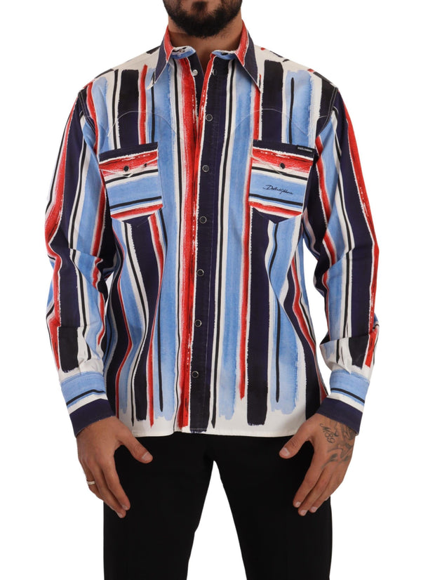 Red Striped Long Sleeve Cotton Shirt Blue