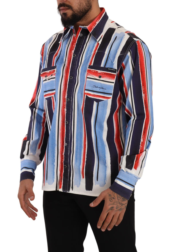 Red Striped Long Sleeve Cotton Shirt Blue