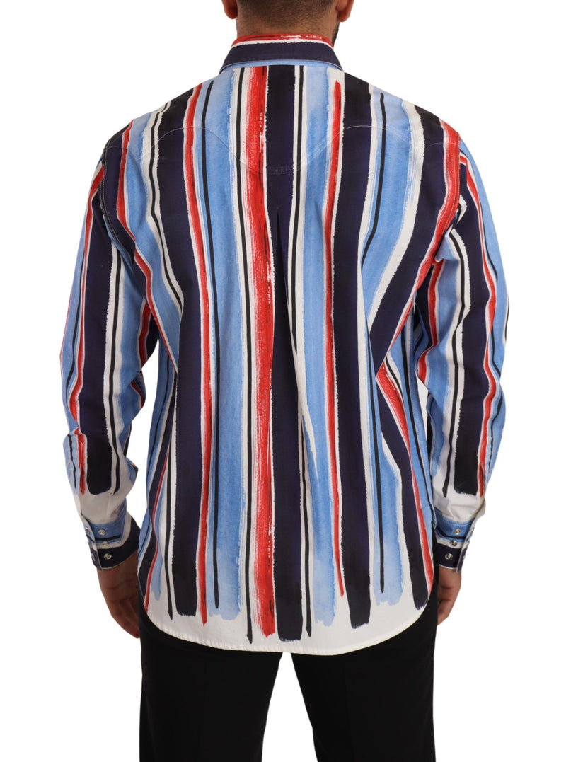 Red Striped Long Sleeve Cotton Shirt Blue