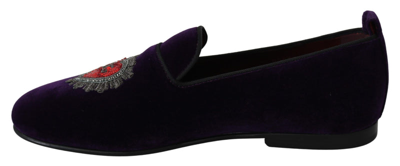 Purple Velvet Flats Heart Loafers Shoes