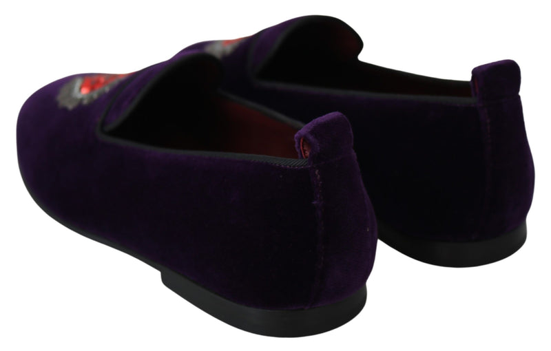 Purple Velvet Flats Heart Loafers Shoes