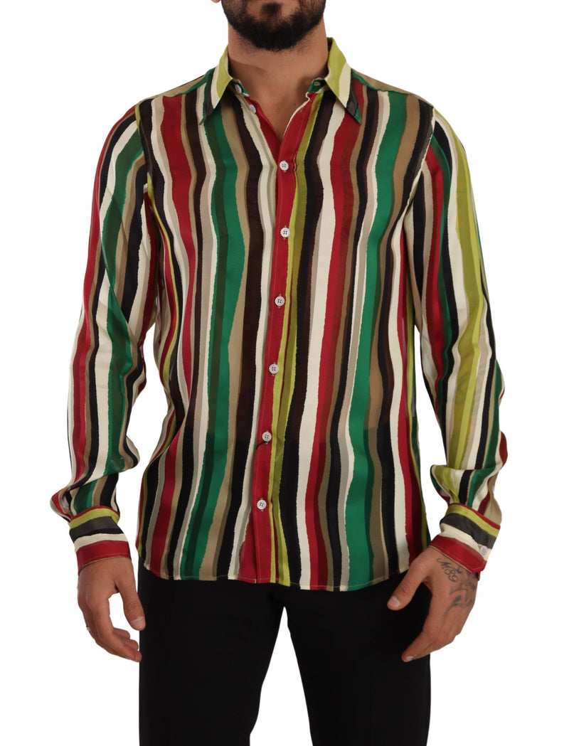 Multicolor Striped Long Sleeve Silk Shirt