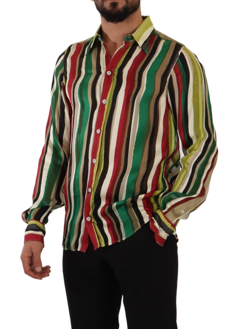 Multicolor Striped Long Sleeve Silk Shirt