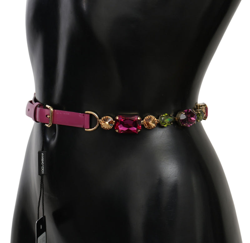 Pink Leather Crystal Gold Buckle Belt