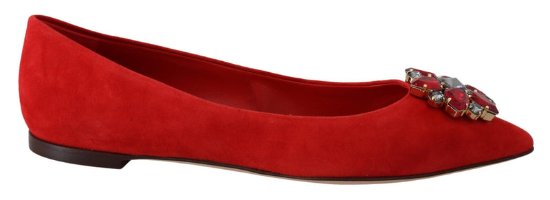 Red Suede Crystals Loafers Flats Shoes