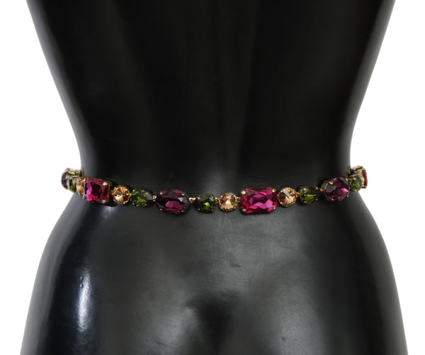 Pink Leather Crystal Gold Buckle Belt