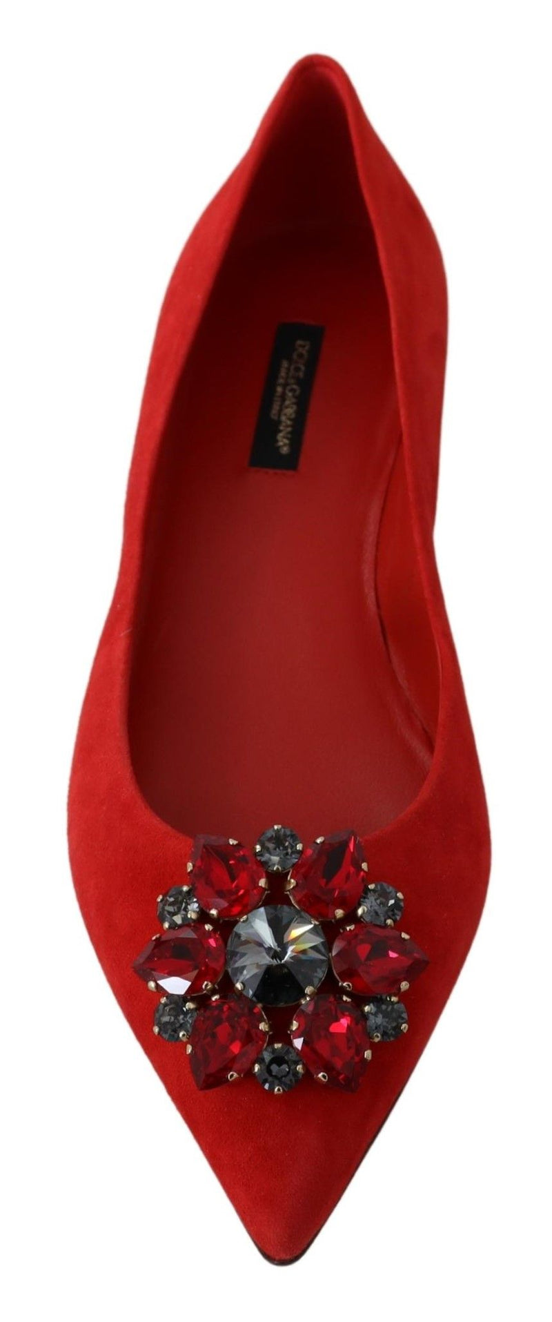 Red Suede Crystals Loafers Flats Shoes