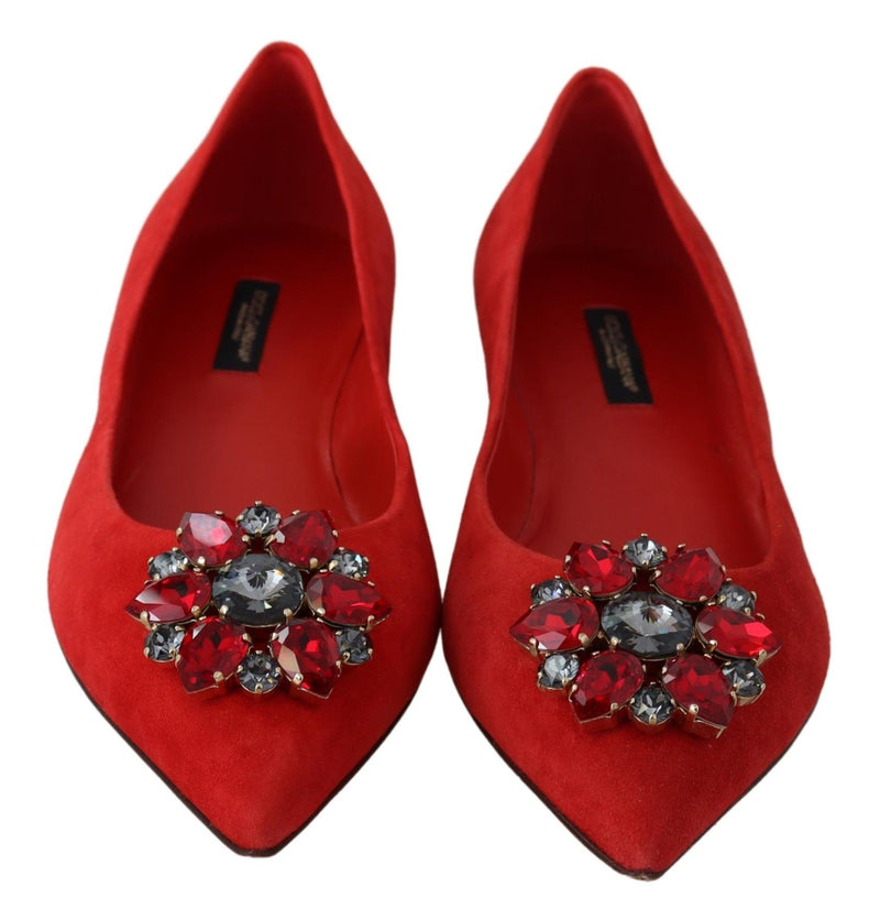 Red Suede Crystals Loafers Flats Shoes