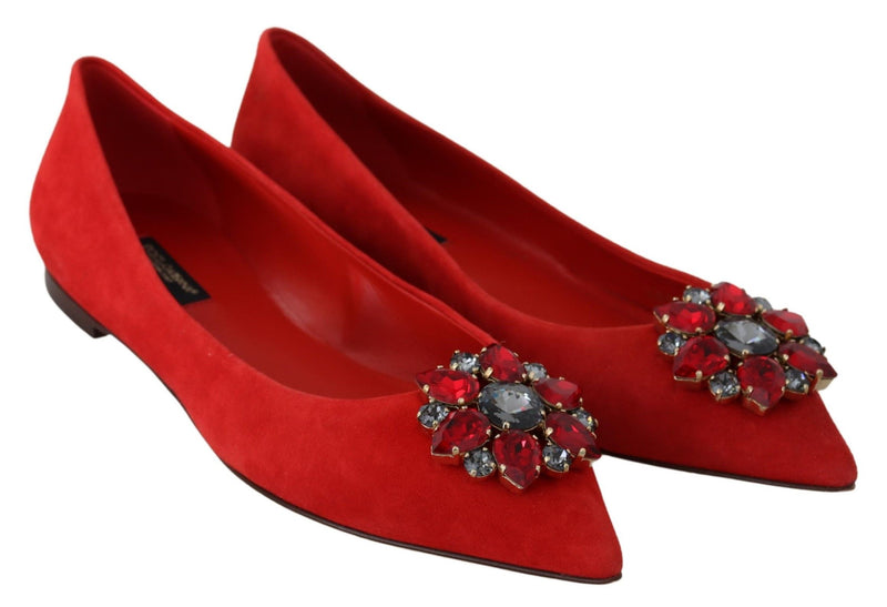 Red Suede Crystals Loafers Flats Shoes