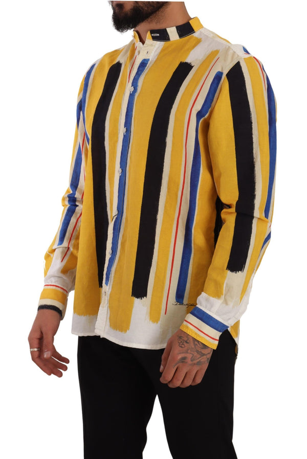 Yellow Striped Henley Linen Cotton Shirt