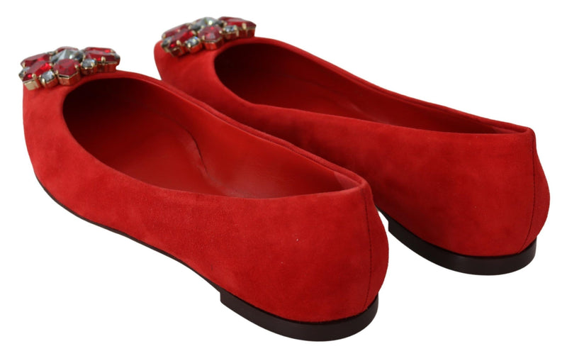 Red Suede Crystals Loafers Flats Shoes