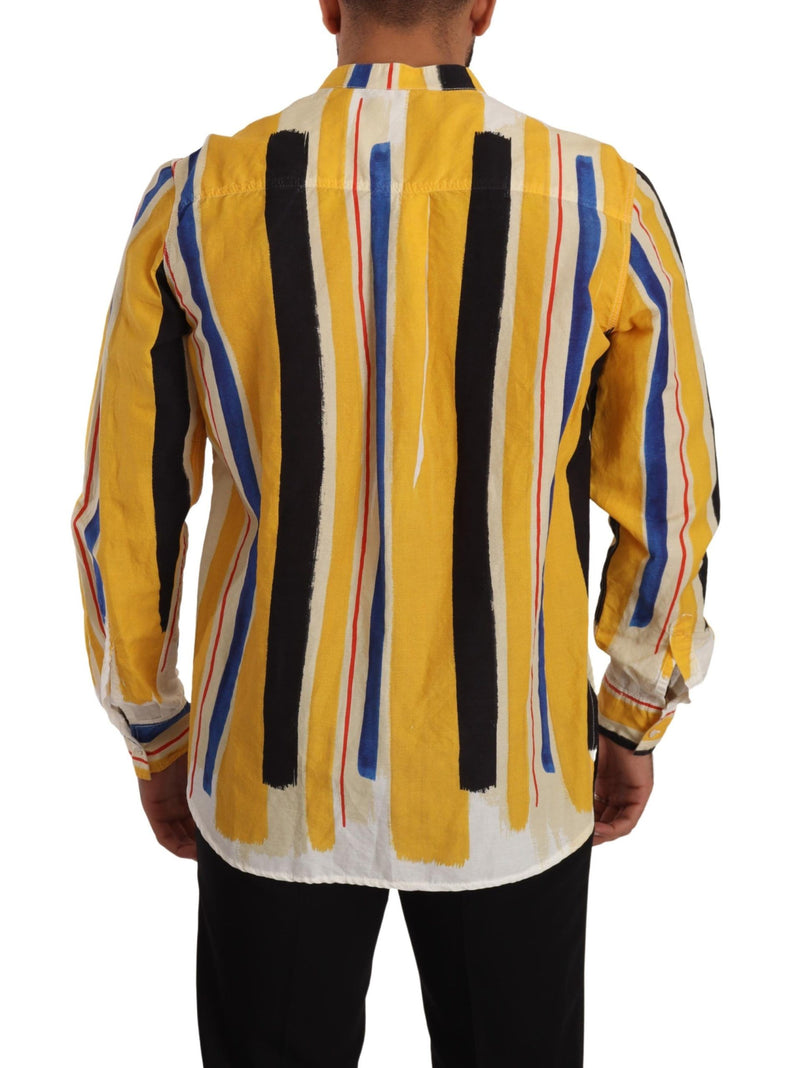 Yellow Striped Henley Linen Cotton Shirt