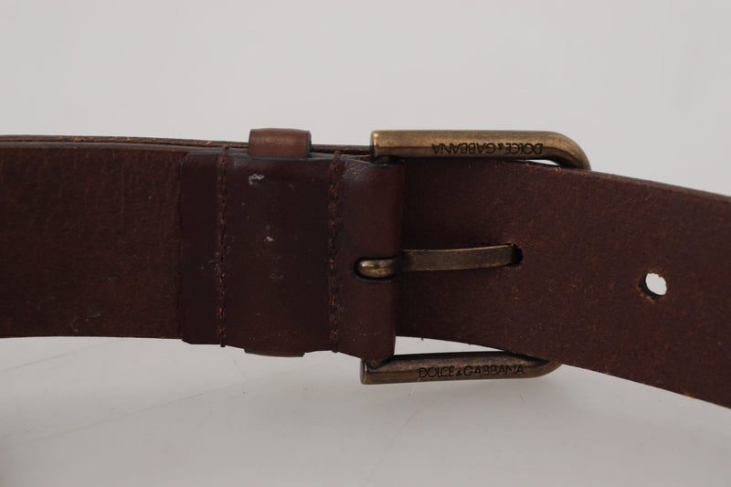 Brown Leather Gold Metal Buckle Carabiner Belt