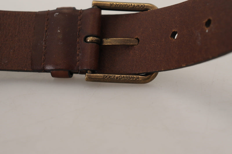 Brown Leather Gold Metal Buckle Carabiner Belt