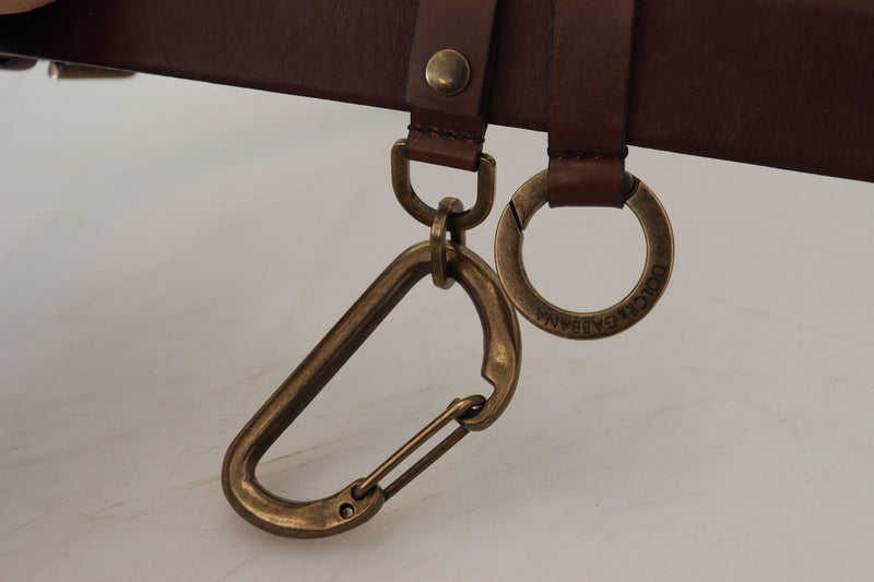 Brown Leather Gold Metal Buckle Carabiner Belt