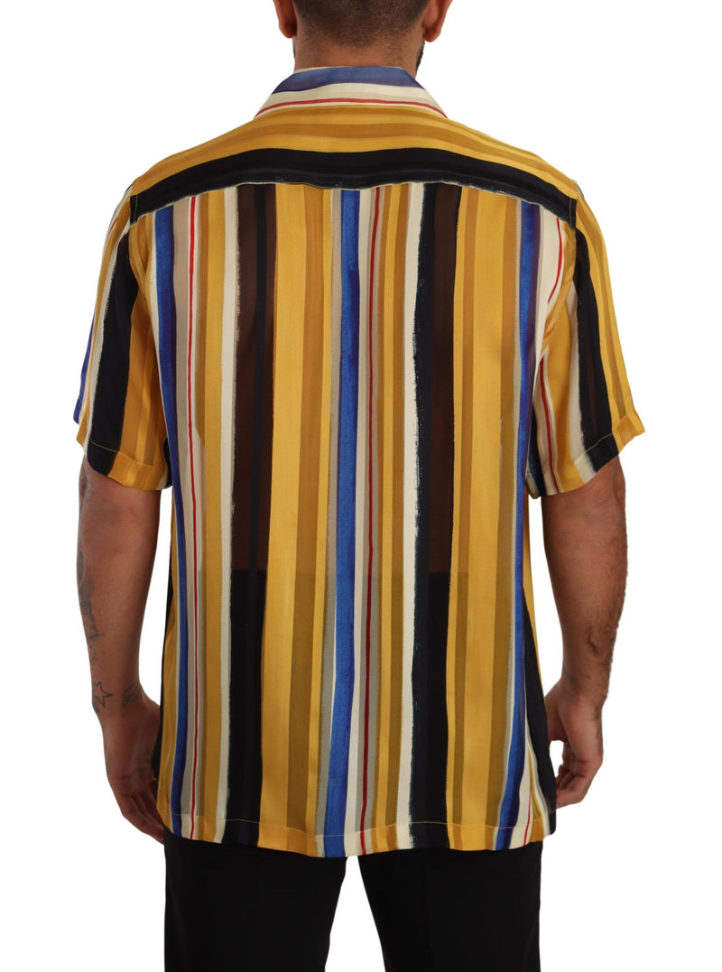 Yellow Striped Short Sleeve Silk Shirt