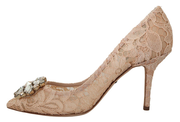 Beige Taormina Lace Crystals Heels Pumps Shoes