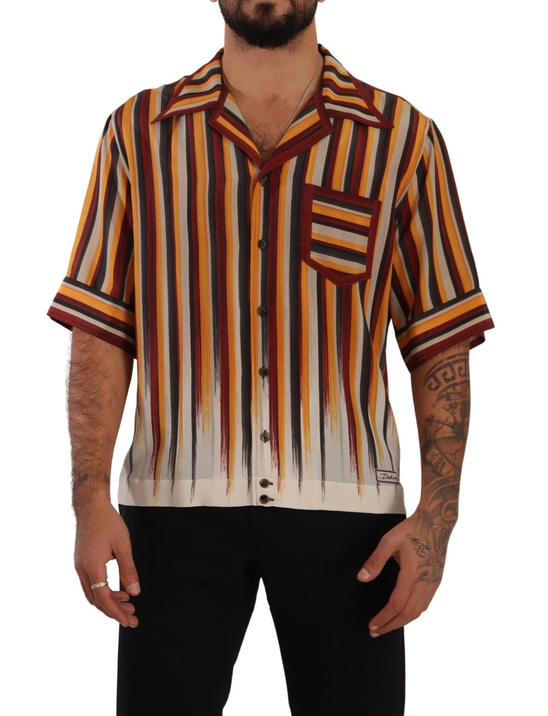 Multicolor Striped Short Sleeve Silk Shirt