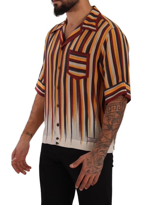 Multicolor Striped Short Sleeve Silk Shirt