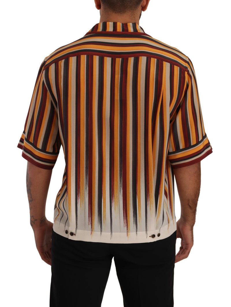 Multicolor Striped Short Sleeve Silk Shirt