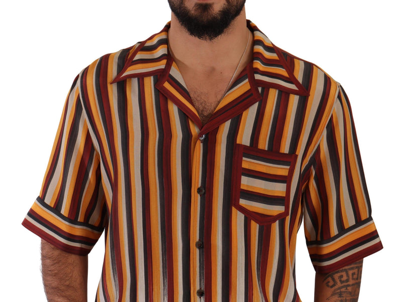 Multicolor Striped Short Sleeve Silk Shirt