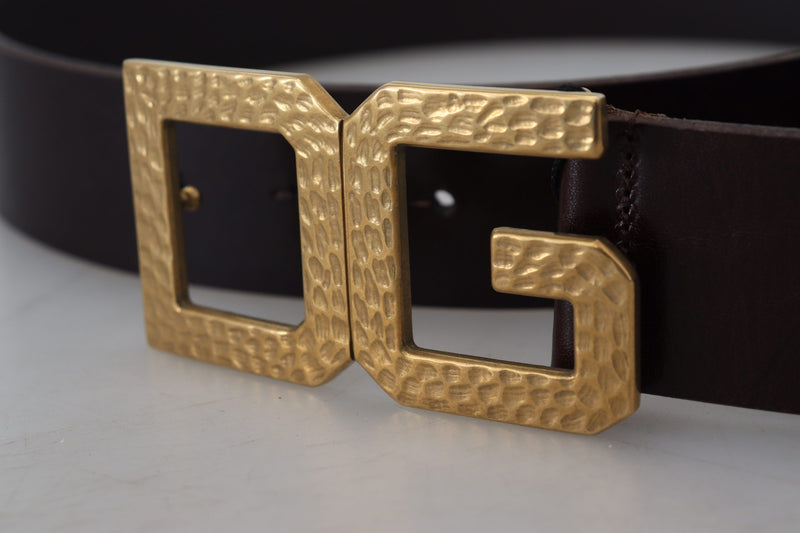 Black Calf Leather Gold Logo Metal Buckle