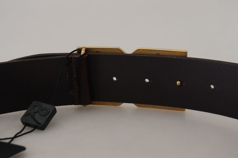 Black Calf Leather Gold Logo Metal Buckle