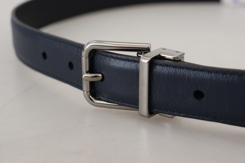 Blue Calf Leather Silver Tone Metal Buckle Belt