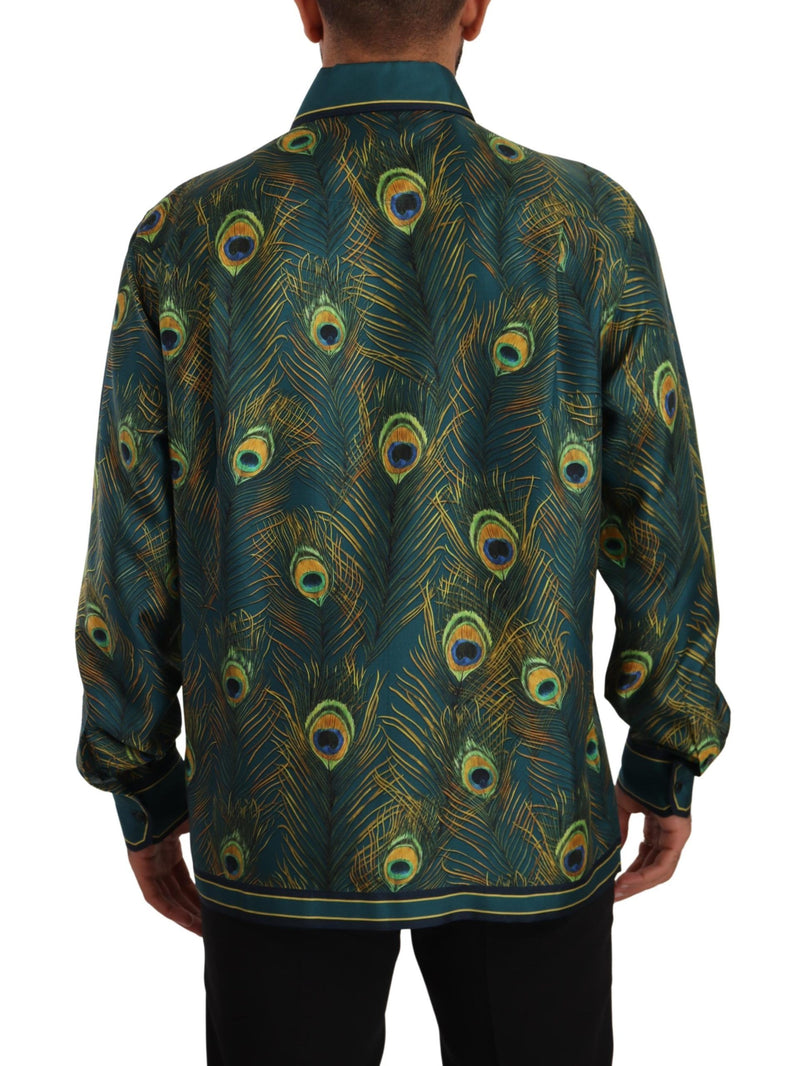 Peacock Feather Print Silk Pajama Mens Shirt