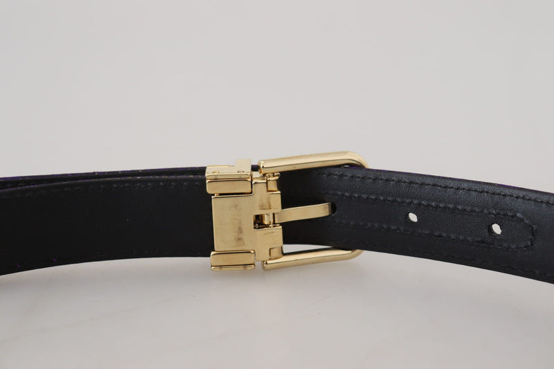 Purple Moire Gold Tone Metal Buckle Belt