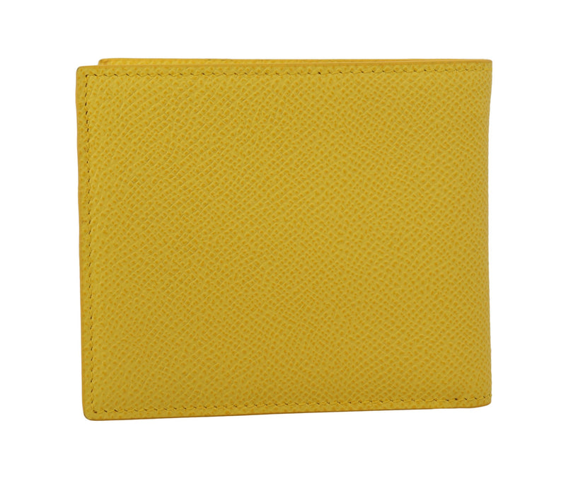 Yellow Dauphine Leather Mens Bifold Logo Plaque Wallet