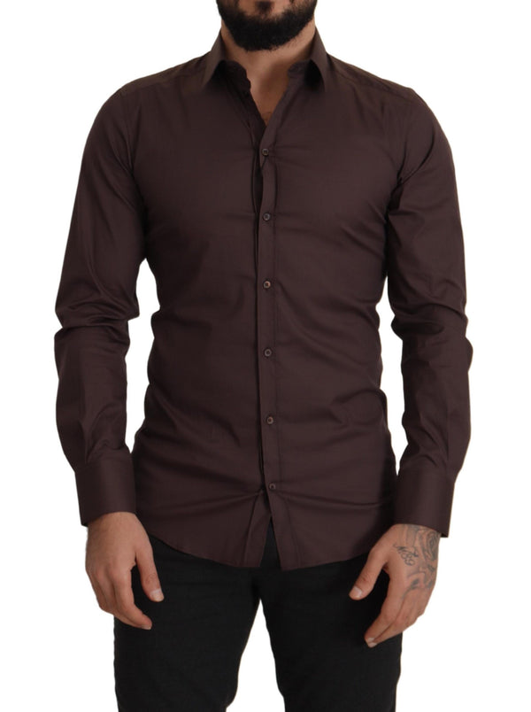 Brown Cotton Blend Dress Formal Shirt