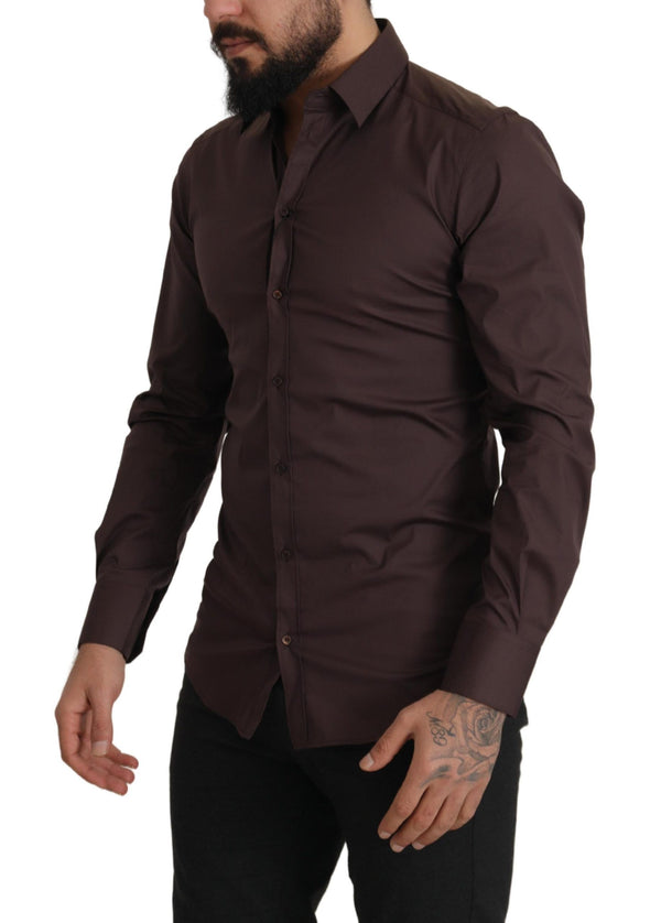 Brown Cotton Blend Dress Formal Shirt