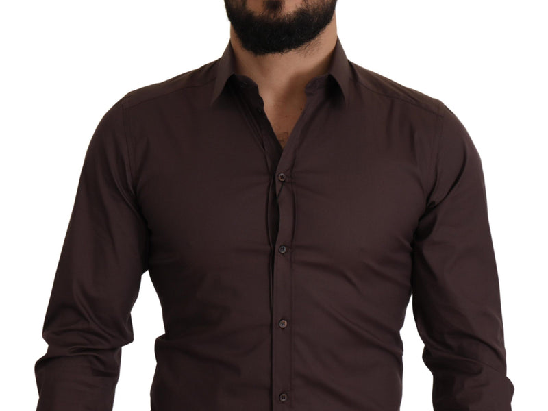 Brown Cotton Blend Dress Formal Shirt