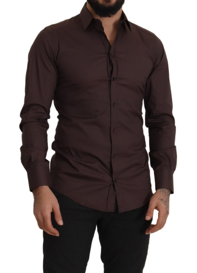 Brown Cotton Blend Dress Formal Shirt