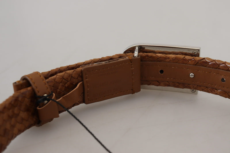 Brown Weaved Leather DG Logo Metal Buckle