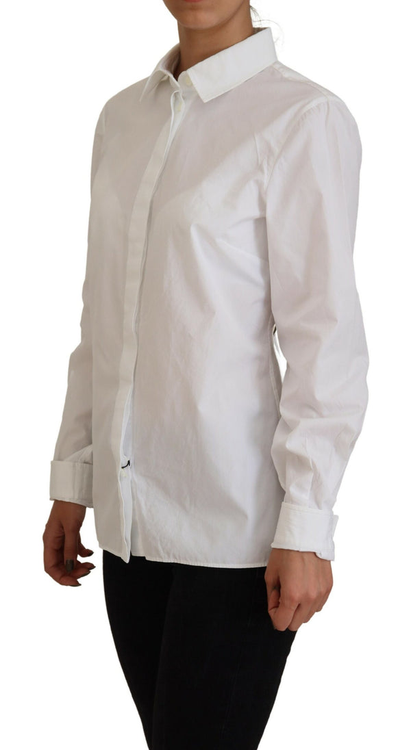 White Cotton Collared Long Sleeves Formal Top