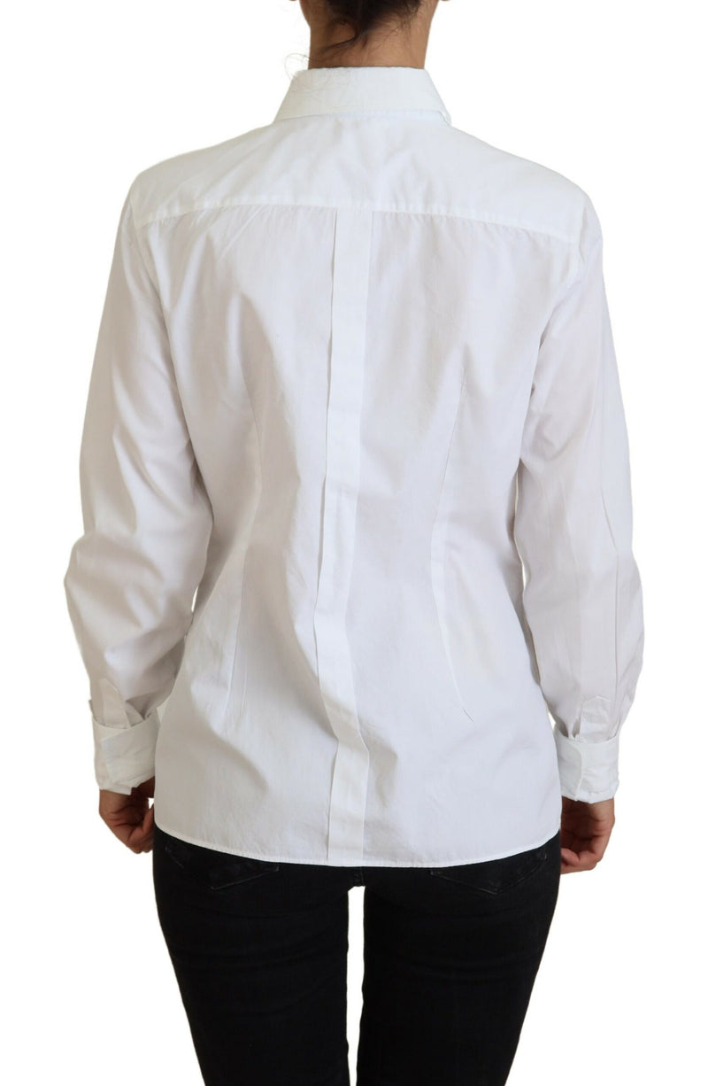 White Cotton Collared Long Sleeves Formal Top