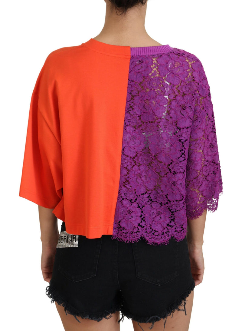 Purple Floral Lace Orange Cotton Cropped Top