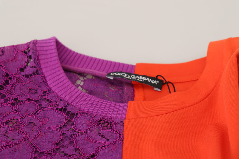 Purple Floral Lace Orange Cotton Cropped Top